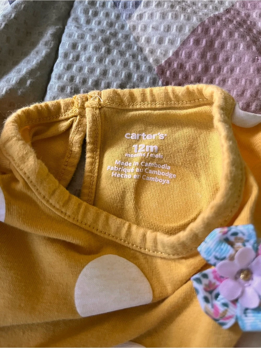 Carter's Yellow Polka Dot Ruffle Long-Sleeve One-Piece